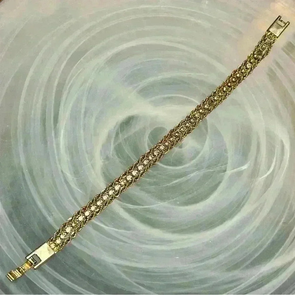 Clear Crystals in Gold Tone Chains Tennis Bracelet - Picture 2 of 4